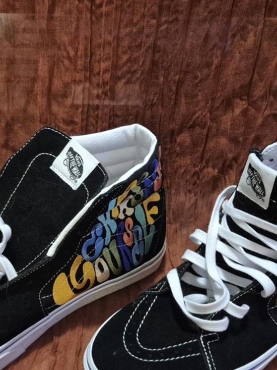 Vans Other - Vans Kids Black High-Top Sneakers with Multicolor Side Lettering